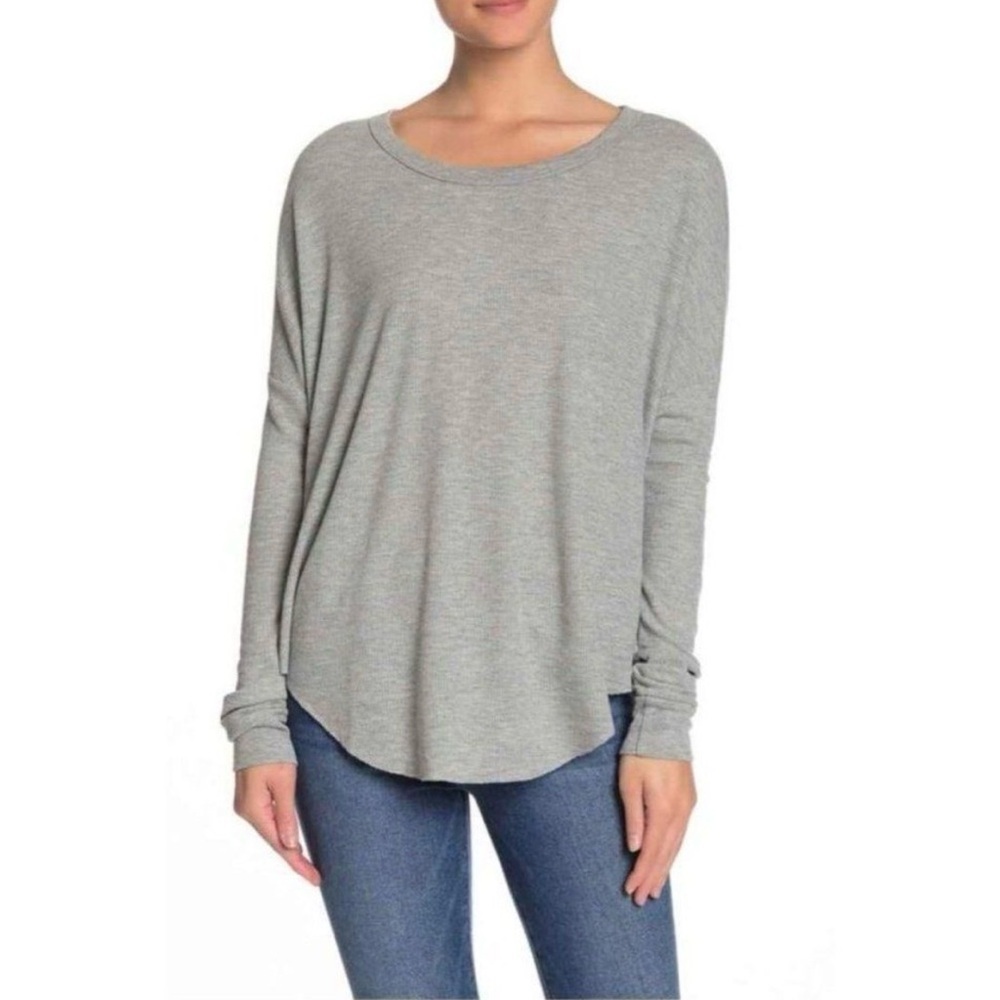 Wildfox Women’s Grey Perry Thermal Long Sleeve Waffle Tee, Size Medium